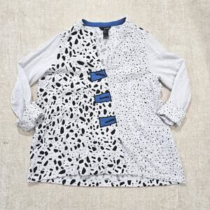 Ali Miles Women L Polka Dot Colorblock Tunic Top Lagenlook Artsy Toggle Button